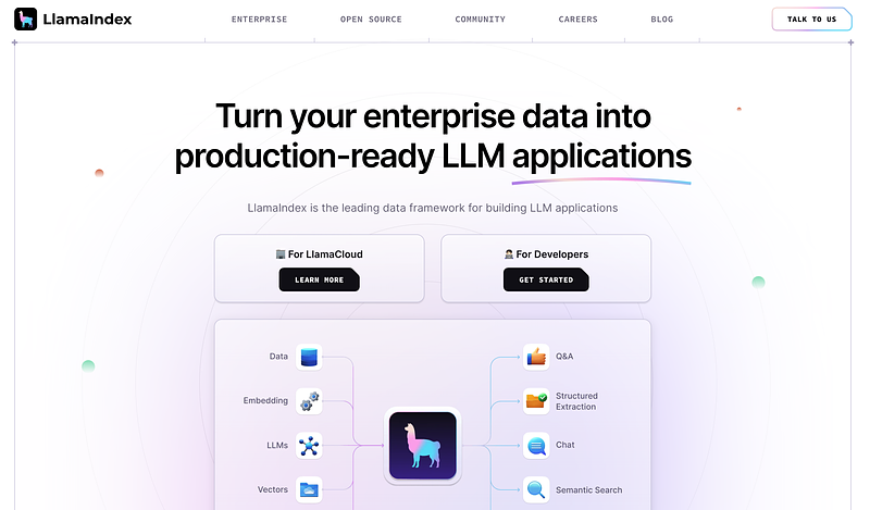 Screenshot of LlamaIndex webpage