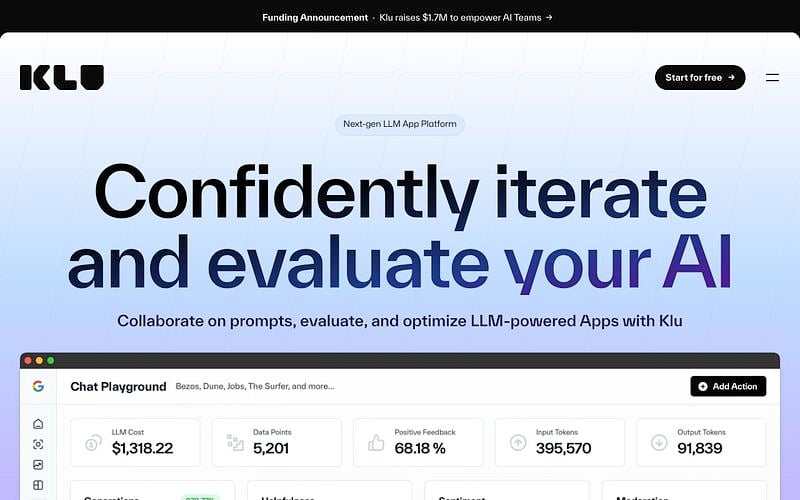 Screenshot of Klu webpage