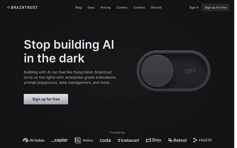Screenshot of Braintrust webpage