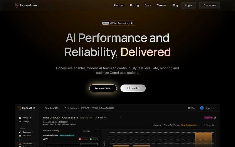 Screenshot of Honeyhive webpage