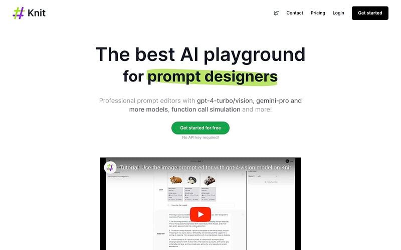 Screenshot of Knit webpage