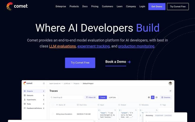 Screenshot of Comet Opik webpage