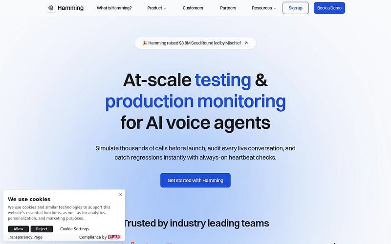 Screenshot of Hamming AI webpage