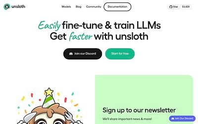 Screenshot of Unsloth webpage