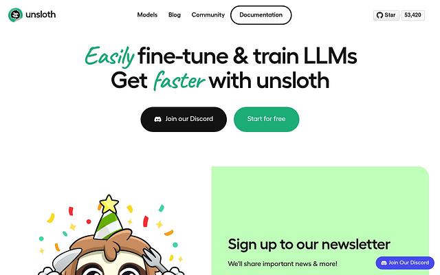 Screenshot of Unsloth webpage