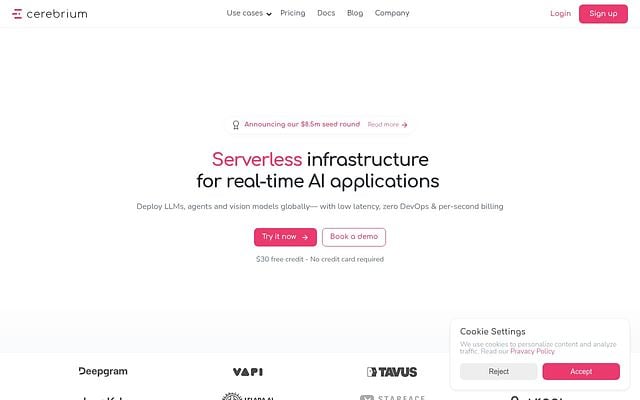 Screenshot of Cerebrium webpage