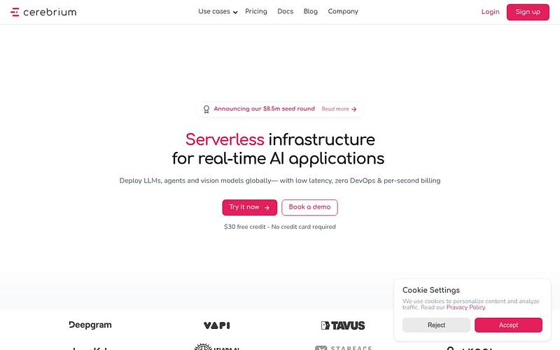 Screenshot of Cerebrium webpage