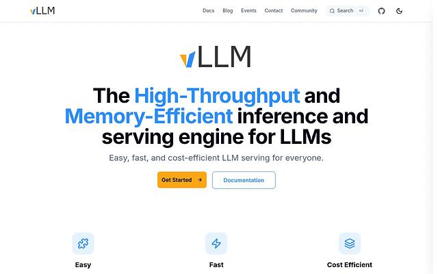 Screenshot of vLLM webpage