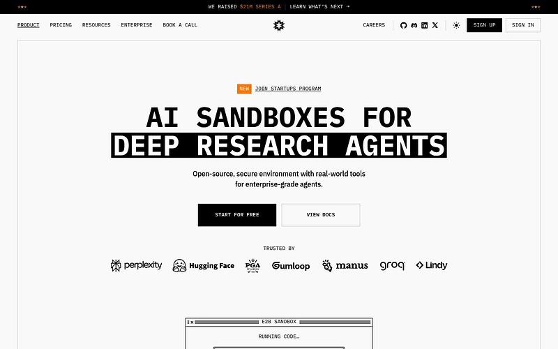 Screenshot of E2B webpage