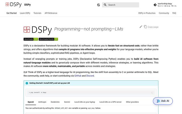 Screenshot of DSPy webpage