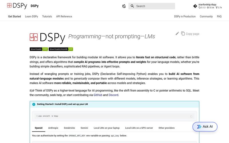 Screenshot of DSPy webpage