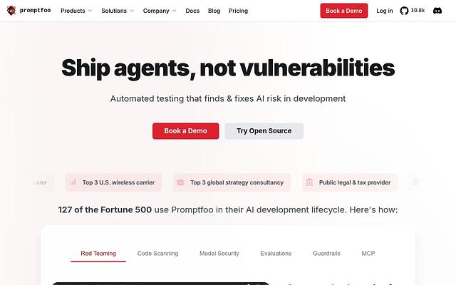 Screenshot of PromptFoo webpage