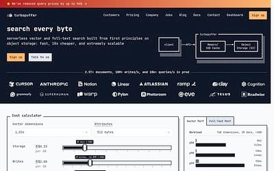Screenshot of Turbopuffer webpage