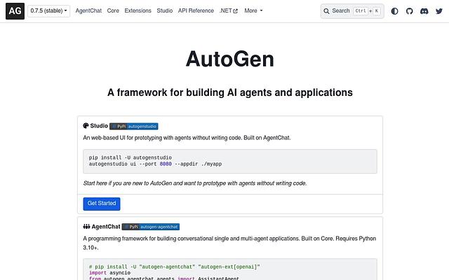 Screenshot of AutoGen webpage