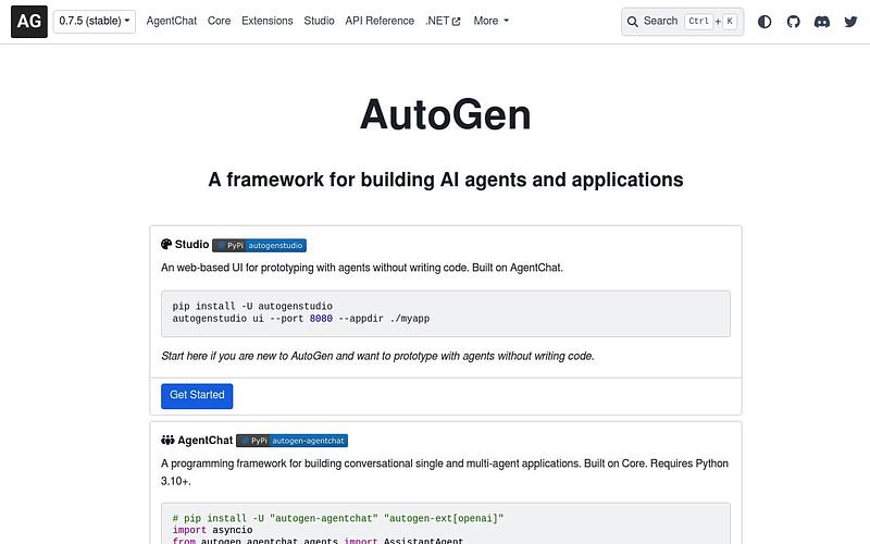 Screenshot of AutoGen webpage