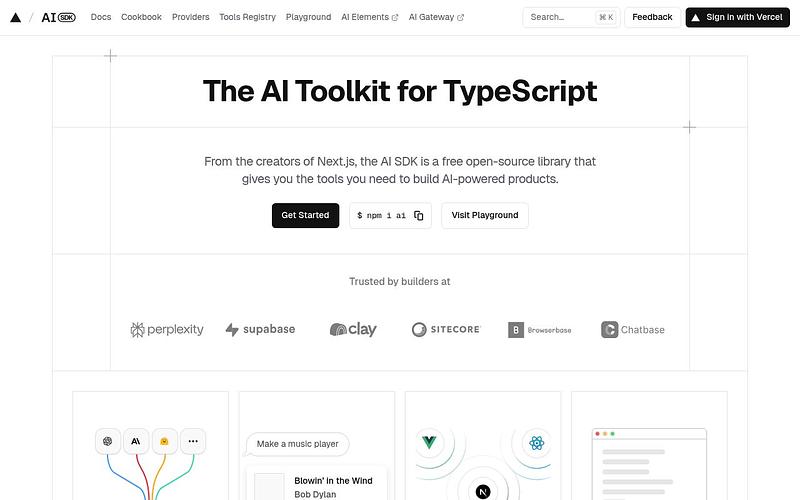 Screenshot of Vercel AI SDK webpage