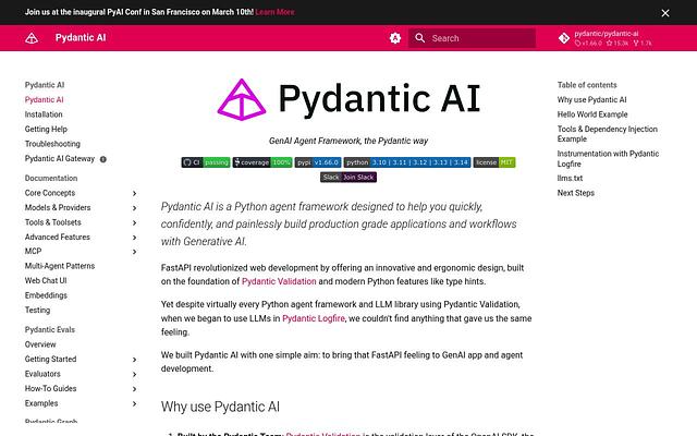 Screenshot of Pydantic AI webpage