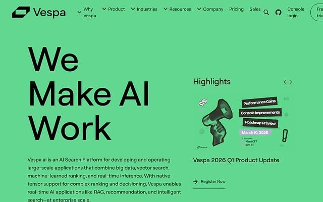 Screenshot of Vespa webpage