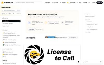 Screenshot of Smolagents webpage