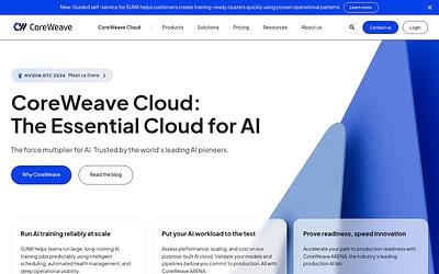 Screenshot of CoreWeave webpage