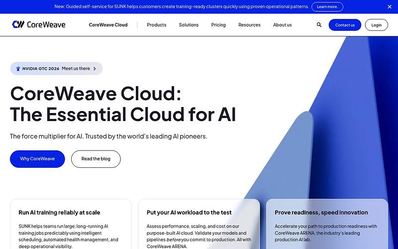 Screenshot of CoreWeave webpage