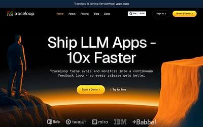 Screenshot of Traceloop webpage