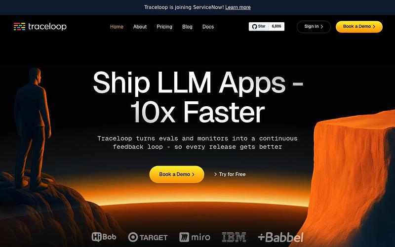 Screenshot of Traceloop webpage