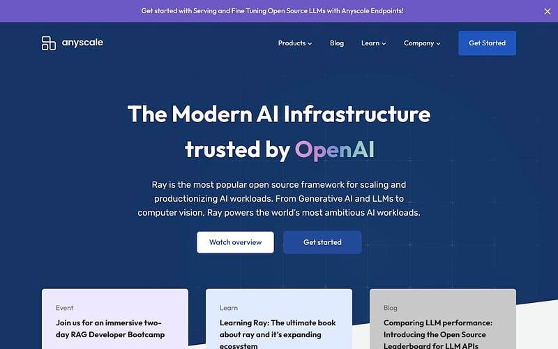 Screenshot of Anyscale webpage