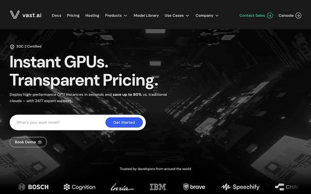Screenshot of Vast.ai webpage