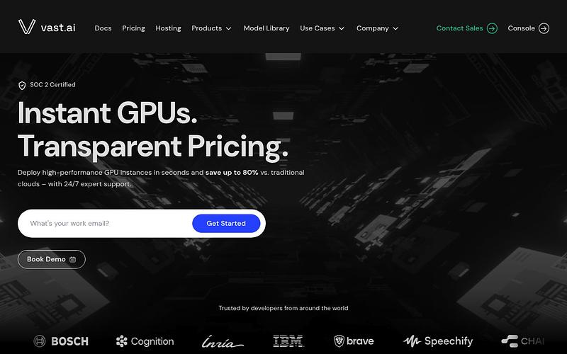 Screenshot of Vast.ai webpage