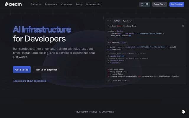 Screenshot of Beam webpage