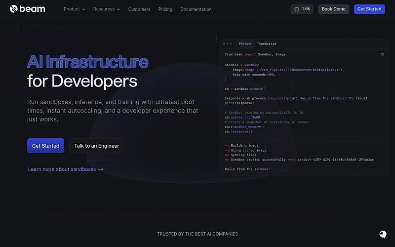 Screenshot of Beam webpage
