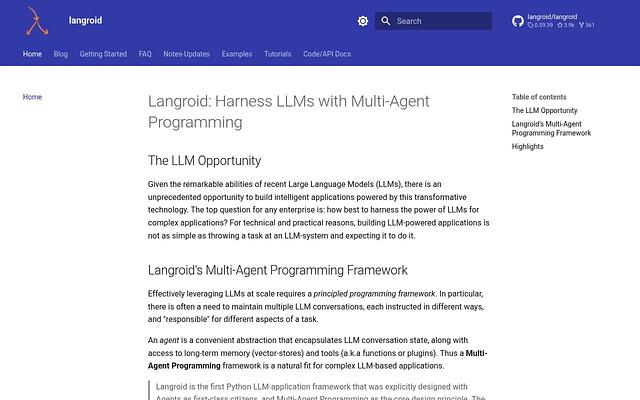 Screenshot of Langroid webpage