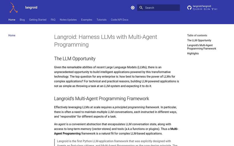 Screenshot of Langroid webpage