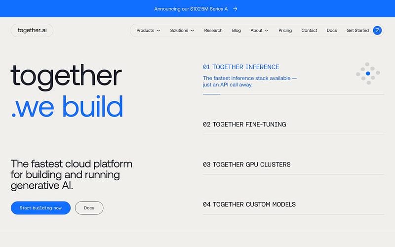 Screenshot of together.ai webpage