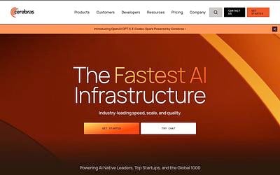 Screenshot of Cerebras webpage