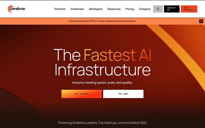 Screenshot of Cerebras webpage