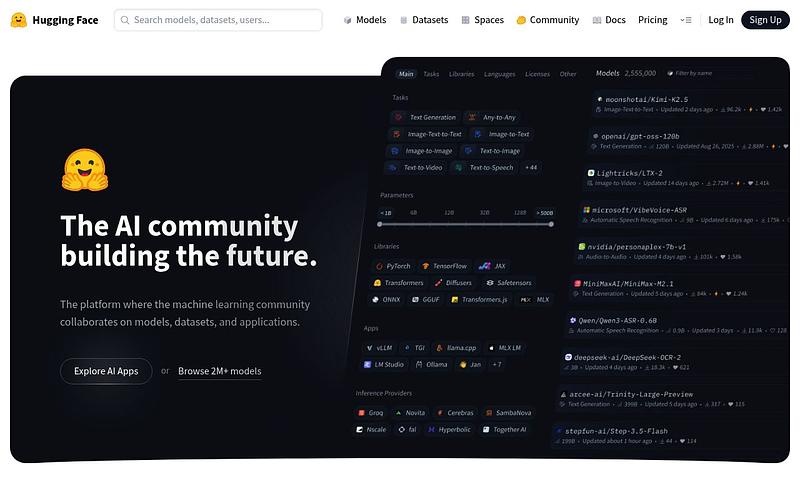 Screenshot of Hugging Face webpage