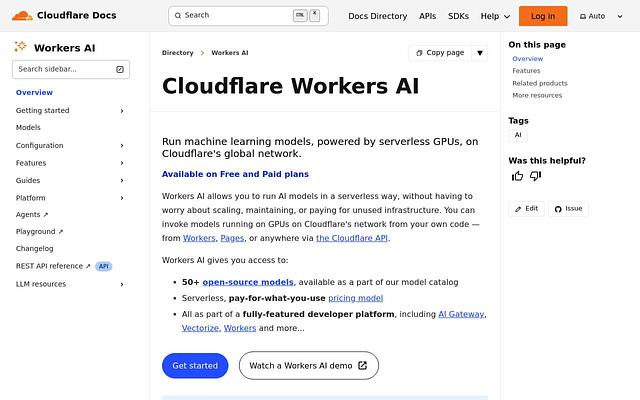 Screenshot of Cloudflare Workers AI webpage