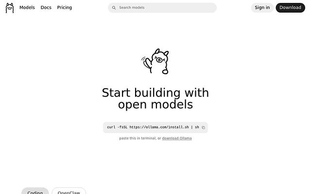 Screenshot of Ollama webpage