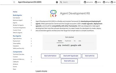 Screenshot of Google ADK webpage