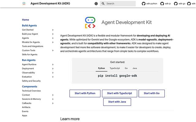 Screenshot of Google ADK webpage