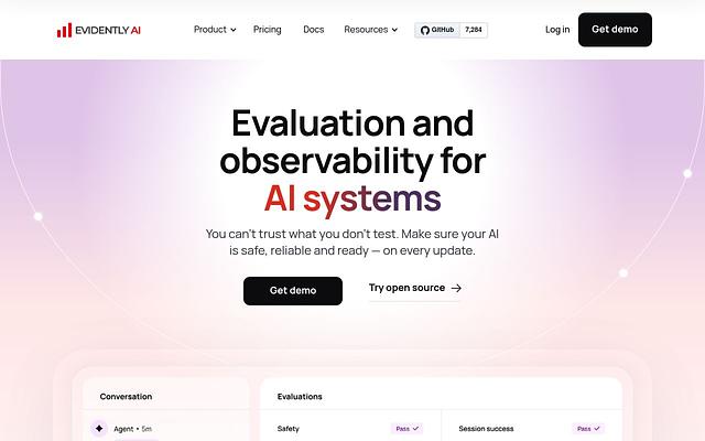 Screenshot of Evidently AI webpage