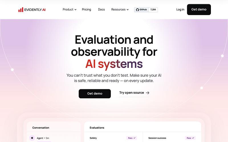 Screenshot of Evidently AI webpage