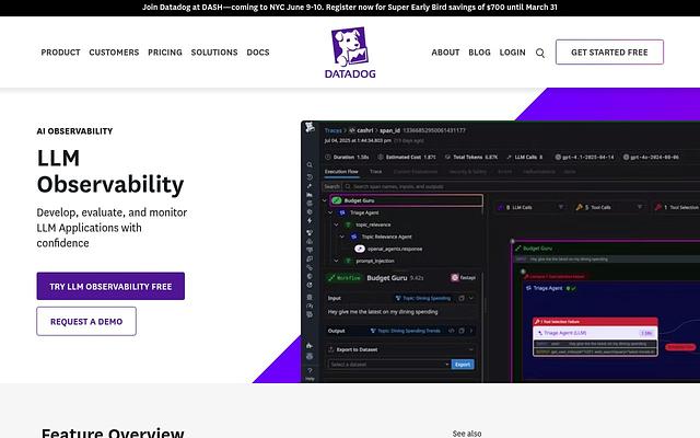 Screenshot of Datadog LLM Observability webpage