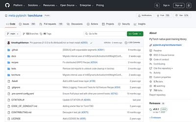 Screenshot of torchtune webpage