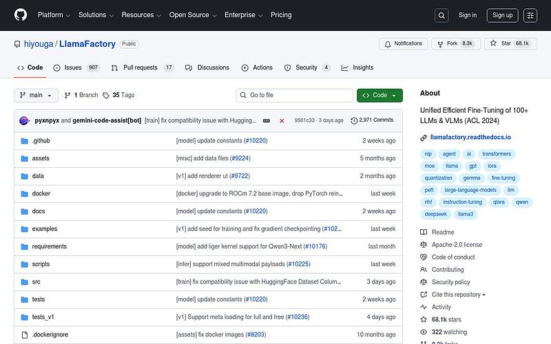 Screenshot of LLaMA-Factory webpage