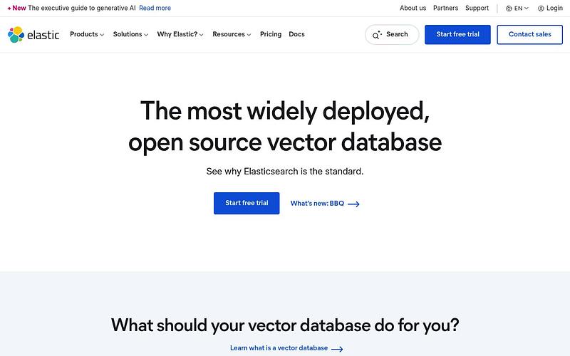 Screenshot of Elasticsearch webpage