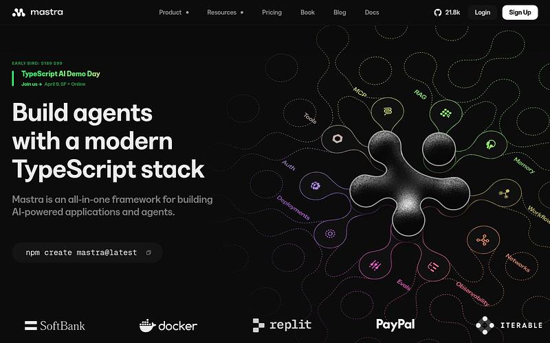 Screenshot of Mastra webpage