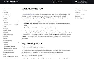 Screenshot of OpenAI Agents SDK webpage